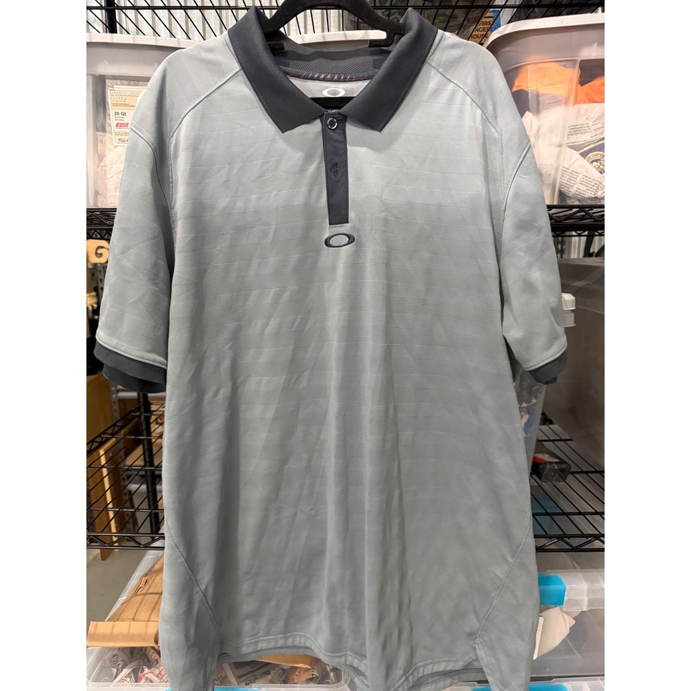 Oakley Mens Tailored Fit Golf Polo Shirt Gray Striped Short Sleeve XXL